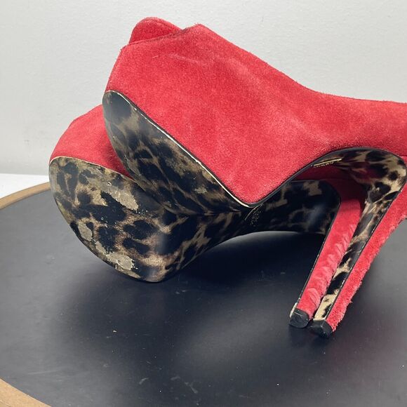 Betsey Johnson Brrea Red Suede Platform Stiletto Open Toe Pumps Women's Size 8 M - Picture 9 of 13